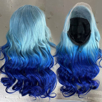 Wig Rambut Asli India Warna Biru Ombre Custom Gree, Kutikula Tertata Rapi, Model Body Wave, 13X4 13x6, Wig Frontal HD Transparan dengan Lace, Rambut Manusia