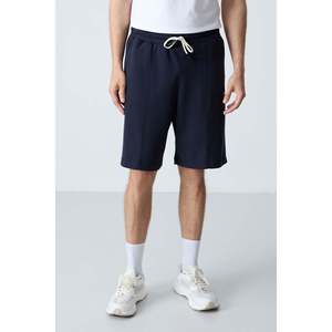 Shorts pour hommes en coton bleu marine, épais, doux, texturés, coupe standard, basiques - 81277 - Bleu marine - Product Image 4