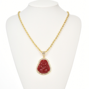 สร้อยคอจี้พระพุทธ Maitreya หยกสีแดงนำโชคเครื่องรางทางศาสนาเครื่องประดับที่มีโซ่เชือกสำหรับผู้ชายผู้หญิง - Product Image 3