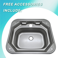 Évier de cuisine JDA RV en acier inoxydable 304, simple bac, à encastrer, 370x420mm, argenté électrolytique noir, pour camping-car, caravane, bateau, remorque de voyage