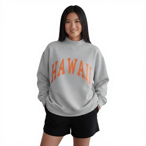 Women's Autumn Casual Long Sleeve Printed Mock <b>Neck</b> Fleece Sweatshirt Solid Eco-Friendly Breathable 300g Front Logo Customizable - Product Image 1