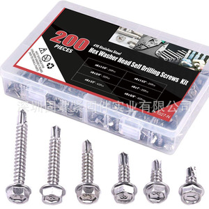 Hex Washer Head Self Drilling Screws Kit 410 Stainless Steel #8 Inch Coarse Thread Metal Applications 200Pcs H-1027-N - Product Image 2