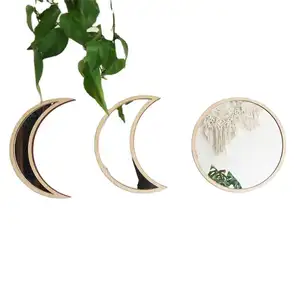 3 pcs Acrylique Lune Décoratif En Bois Miroir Mural