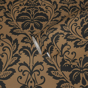 Hecho en Alemania-Venta Papel tapiz Rollos Damasco Victoriano Naranja Negro Papel tapiz de vinilo no tejido Stock Liquidación-10,05x0,53 M - Product Image 1