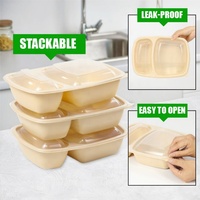 Boîte à lunch rectangulaire jetable à 2 compartiments, écologique, en plastique PP, compatible micro-ondes, couvercle transparent, 36 oz, récipient alimentaire personnalisable