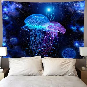 <span class=keywords><strong>Tapisserie</strong></span> <span class=keywords><strong>Murale</strong></span> Méduse Psychedélique, Forêt Océanique, Monde Sous-Marin Néon Coloré, en Polyester, Personnalisable - Product Image 1