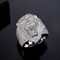 Bagues de joaillerie fine en argent sterling 925, bague tête de lion avec zircone cubique 5A taille baguette, épaisse, lion 3D plaqué rhodium, style 'iced out', motif animal lion