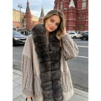 OFTBUY 2026 Nouvelle Veste Cardigan en Cachemire Tricoté pour Femme, Mélange de Laine de Luxe, Vraie Grande Fourrure de Renard, Manches Chaudes, Coupe Oversize