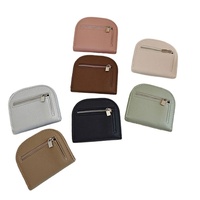 Portefeuille pour femmes de style coréen, multi-fentes pour cartes, porte-monnaie à fermeture éclair, couleur unie, fonction RFID, doublure en nylon, fermeture ouverte, style populaire