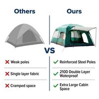 Grande tente cabane pour 5-6 personnes avec auvent avant, abri imperméable à double porte et résistant au vent pour le glamping familial et le camping de luxe