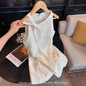 Vishaotian 2025 Vestido de Verano Vintage Blanco sin Mangas, Largo hasta el Suelo, Silueta Lápiz, Estampado Floral, Cuello Halter, Transpirable - Product Image 4