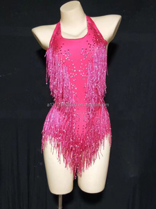 Body de alta elasticidad con flecos calados para fiesta de DJ, traje con cuentas de alta calidad, dorado, negro y rojo, para pasarela - Product Image 4