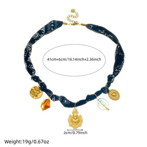 Fashionable Retro Multi Element Pendant Gold Plated Heart Round Flower Beaded Necklace Zinc Alloy N3898 - Product Image 4