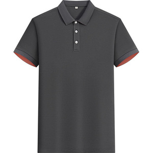 เสื้อโปโลแขนสั้นผ้าฝ้ายสีพื้นสีดำขอบสีแดงสำหรับงานสร้างทีม - Product Image 4