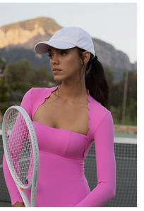 Robe personnalisée de haute qualité respirante à manches longues, col carré, ligne festonnée, entraînement actif, sport, tennis, pour femmes - Product Image 6