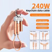 Câble de charge tressé en nylon 4-en-1 avec porte-clés, charge rapide 240W, câble de données 0,12M avec allume-cigare, portable et personnalisable