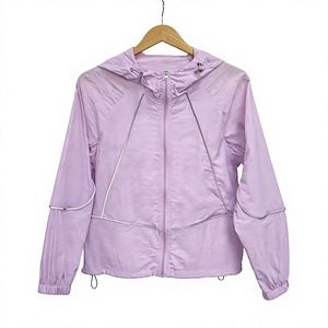 Latest Style <b>Summer</b> Windbreaker <b>Jacket</b> Wholesale Best Selling Hooded Zipper Closure Light Purple Thin Polyester Shell - Product Image 1