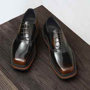 High Quality Luxury Casual Shoes Men Business Formal British Style Color Patchwork Lace-Up Square <b>Toe</b> Lightweight Breathable - Product Image 1