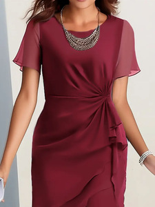 Nuevo Vestido de Verano para Mujer, Moderno, con Cuello Redondo, Manga Corta, Corte Irregular, Largo Medio, Color Sólido - Product Image 2