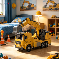 Camion jouet excavateur en métal moulé sous pression 28 cm, à friction, jaune, véhicule de construction avec bras de pelle rotatif, effets lumineux et sonores