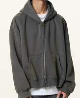 Sudadera con Capucha y Cremallera para Hombre, Estilo Holgado, Tejido de Felpa de 350 g/m², Grueso, Lavado Ácido, con Logotipo Personalizado al por Mayor