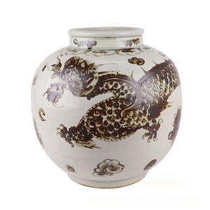Pot de fleurs, urne, <span class=keywords><strong>vase</strong></span>, jarre en céramique 100% fait main, style Art déco chinois, marron et blanc, motif dragon peint à la main - Product Image 2