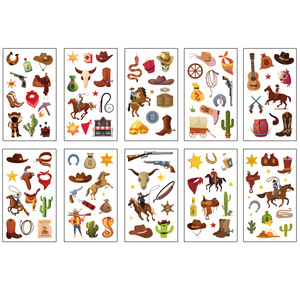Nouvel autocollant de tatouage imperméable pour enfants, motif cowboy western imprimé par transfert d'eau, personnalisable, dessin animé mignon et amusant - Product Image 5