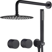 Système de douche thermostatique en laiton noir mat avec jet de pluie, design moderne, montage mural, ensemble de douche apparent