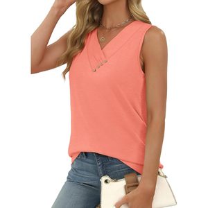 FOXA Débardeur sans manches pour femme, col en V, boutonné, coupe ample, respirant, en coton tricoté, hauts d'été tendance - Product Image 3