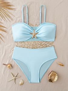 Lindo Traje de Baño <span class=keywords><strong>Bikini</strong></span> <span class=keywords><strong>con</strong></span> Diseño de <span class=keywords><strong>Tirantes</strong></span> Cruzados para Niñas y Adolescentes, Conjunto de 2 Piezas para Nadar en la Playa - Product Image 1