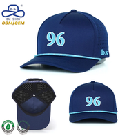 Casquettes de golf OEM ODM personnalisées avec logo, 5 panneaux, couleur unie, perforations laser respirantes, avec cordon, pour sports unisexes