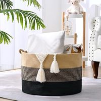 Panier de rangement rectangulaire tressé 86L avec poignées, en corde de coton écologique, design moderne – Utilisation polyvalente pour le rangement des jouets de bébé et de la chambre d'enfant