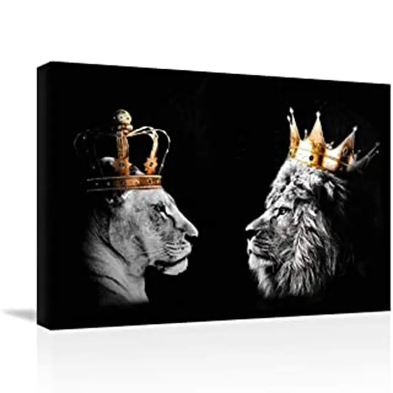 Animal Lion King and Queen Posters and Prints Wall Art Print Black and White Canvas Painting Modern Living Room Decoration