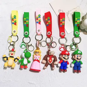 Game Mario Bros Luigi Mushroom Character Dolls Cartoon Super Marrio Pvc Keychain Custom 3D Kawaii Marrio Silicon Keychain