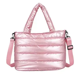 Wholesale Custom Printed Logo Sling Padded Shoulder Strap Puffer Handbags Tote Purse Quilted Nylon Crossbody Bag