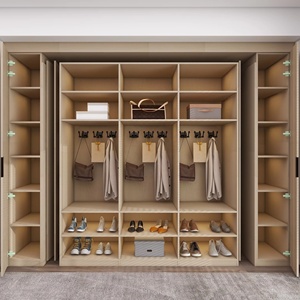 Placard moderne en forme de U avec panneau de portes en verre, meubles de chambre à coucher, armoire en bois en forme de L pour hommes, <span class=keywords><strong>dressing</strong></span> personnalisé - Product Image 4