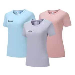 Camisetas básicas de secado rápido para correr para mujer, camiseta de manga corta con cuello redondo para gimnasio y Yoga