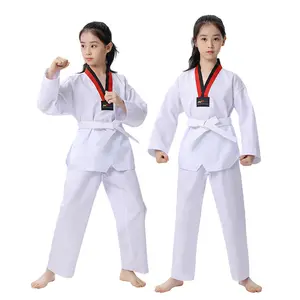 Children adult long-sleeved pure cotton men's and women's summer and autumn style beginner training taekwondo clothing