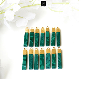 พลอยมาลาไคต์ธรรมชาติพลอยแบน Minimalist ขั้วต่อเสน่ห์ไฟฟ้าทอง 24k - Product Image 6