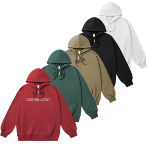 High Quality Plain Unisex 100% Cotton Autumn Embroidered Oversized Designer Zip-Up Custom for French Terry Hoodie - Product Image 4