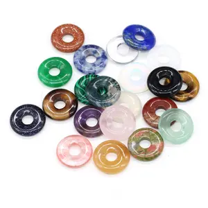 Semi-Precious Gemstones 18mm Circle Coin Peace Agate Jade Donut Beads for DIY Making Pendant Necklace