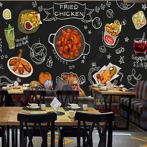 室内设计创意美食卡通披萨壁画快餐店背景3d壁纸