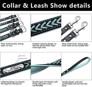 <span class=keywords><strong>Collar</strong></span> de Perro de Cuero Tejido Personalizado con Cierre Rápido, Diseño Moderno Estampado, Decoración de Plumas, Placa con Nombre Personalizada, Correa para Mascotas - Product Image 4