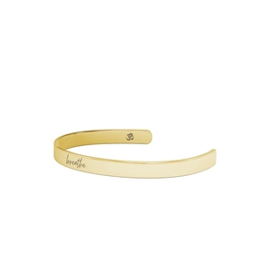 Brazalete grabado inspirador de acero inoxidable, pulsera con cita motivacional personalizada, brazalete de oro, pulsera con símbolo de respiración Om, joyería - Product Image 2