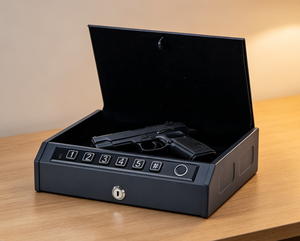 Coffre-fort biométrique pour armes à feu avec serrure électronique numérique à empreinte digitale et clé de secours pour la maison, le bureau, la voiture, le rangement de chevet – Prise en charge OEM/ODM - Product Image 1