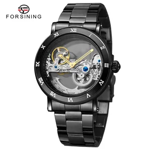 FORSINING arloji otomatis relojes produsen grosir 2024 merek kustom tren jam tangan pria Skeleton Logo Anda sendiri