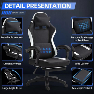 <span class=keywords><strong>Max</strong></span> tải 150kg vải Ergonomic máy tính ghế có thể điều chỉnh ngả Video Trò chơi ghế vải massage chơi game ghế với chỗ để chân - Product Image 4