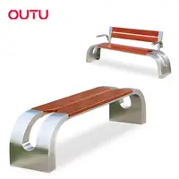 Yeni tasarım uzun metal tezgah modern ahşap koltuk parkı açık bekleme bankı paslanmaz çelik çerçeve ile