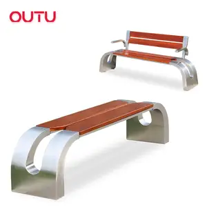Allsome — long banc en métal avec siège en bois et cadre en acier inoxydable, nouveau design, moderne, pour parc d'attente d'extérieur