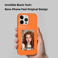 Étui de téléphone intelligent avec écran E-Ink arrière, étui personnalisé avec fond d'écran photo orange pour iPhone 15/14/13 Pro, sensation de téléphone nu
